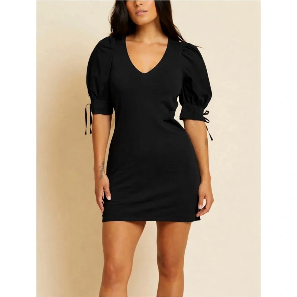 Nation LTD Mirrim Dress Size Smal Black Minimal Capsule Short Puff Sleeves